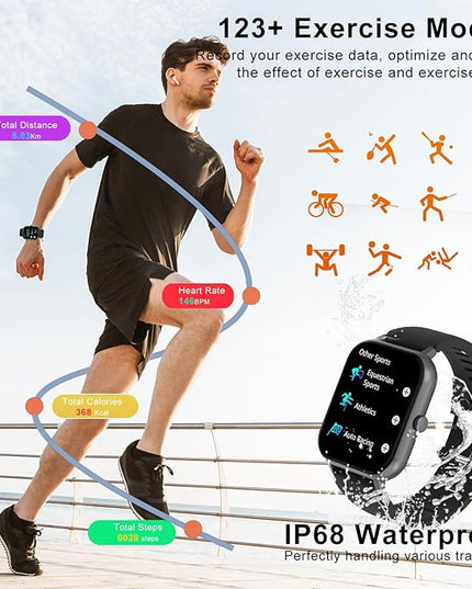 Smart Watch for Men Women Compatible with iOS Android Phone, 1.83" Full Touchscreen IP68 Waterproof Smartwatch,Fitness Tracker with Make/Recive Call 123+ Sport Modes Heart Rate/Sleep Monitor