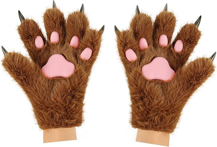 HAOAN Wolf Paw Gloves Faux Fur Cat Fingerless Mittens Winter Warm Cosplay Halloween Fancy Party Costume Accessories
