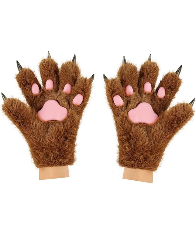 HAOAN Wolf Paw Gloves Faux Fur Cat Fingerless Mittens Winter Warm Cosplay Halloween Fancy Party Costume Accessories