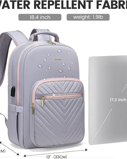 LOVEVOOK Laptop Backpack for Women 18.4 inch,Cute Womens Travel Backpack Purse,Professional Laptop Computer Bag,Waterproof Work Business College Teacher Bags Carry on Backpack with USB Port,Grey Pink