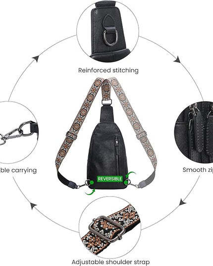 HESHE Leather Sling Bag for Women Crossbody Bags with Multi-Pocket Stylish Fanny Packs for Travel Chest Bag