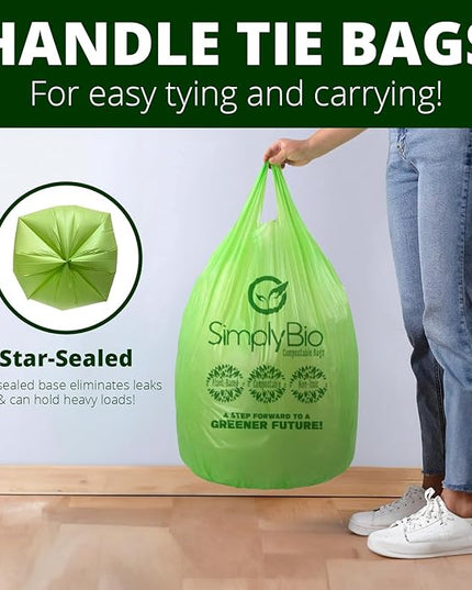 Simply Bio 13 Gallon Compostable Trash Bags Liners with Handle-Tie, Thick 0.87 Mil, 49.21 Liter, 30 Bags, Tall Kitchen Food Scrap Waste Bag, ASTM D6400, US BPI and OK Compost Home Certified