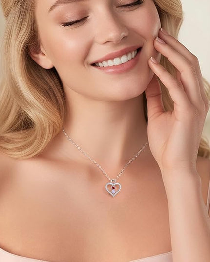 LOUISA SECRET Infinity Double Birthstone Necklace, 925 Sterling Silver Tiny Pendant Heart Necklace for Women Wife Her, Best Jewelry Gift Heart Jewelry Meaningful Gift for Valentine's Day, Christmas, Birthday Anniversary