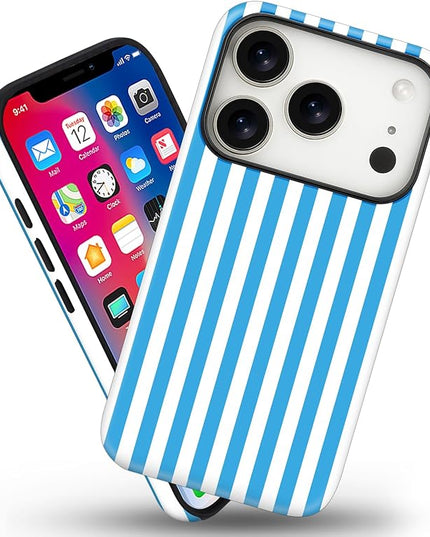 Magnetic for iPhone 17 Pro Case Cute Stripes Phone Case, Shockproof Slim TPU and Hard PC Protective Phone Cover Compatible with MagSafe Designed for Women Girls, Deep Blue