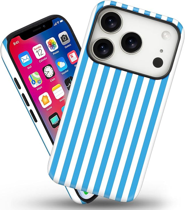Magnetic for iPhone 17 Pro Case Cute Stripes Phone Case, Shockproof Slim TPU and Hard PC Protective Phone Cover Compatible with MagSafe Designed for Women Girls, Deep Blue