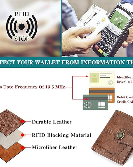 SENDEFN Small Womens Wallet Leather Bifold Card Holder RFID Blocking with Zipper Coin Pocket