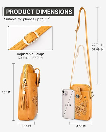 Small Crossbody Bags for Women, Lightweight Mini Cute Cell Phone Purse for Women with Tassel Shining Butterfly