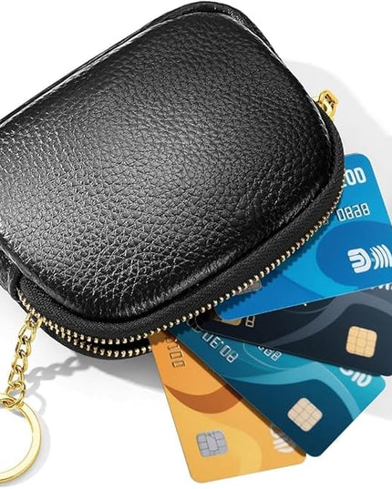 ZYLOXAR Genuine Leather Wallet Small Change Purse Keychain Mini Zipper Coin Pouch for Women (Black)