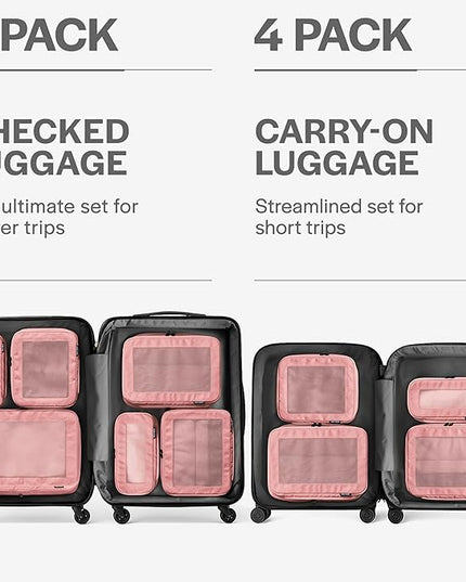 Aerotrunk Compression Packing Cubes for Travel - Luggage Organizer Bags - Double Zipper Packing Cubes for Suitcases (6-Pack, Rose)