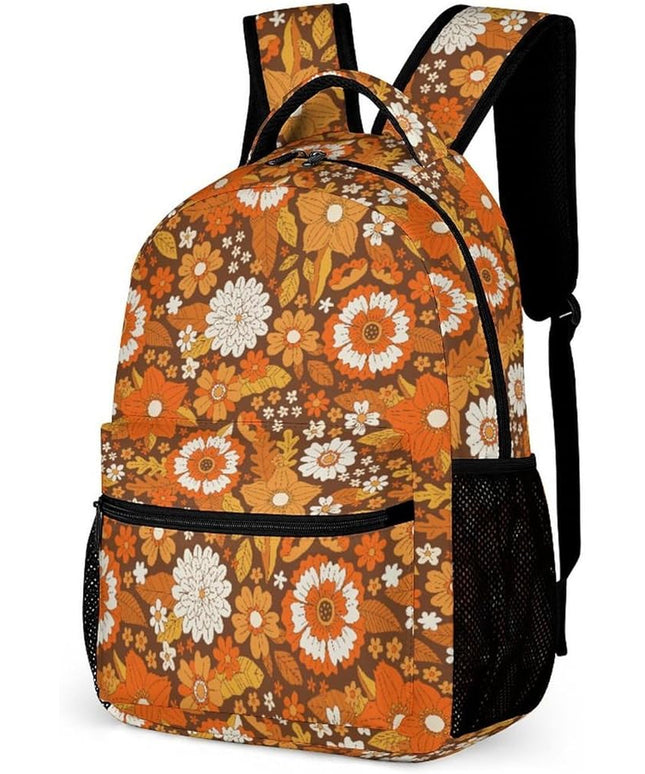 Fashion Boho Style Autumn Flowers Backpack Lightweight Large Capacity Laptop Daybag for Travel Work