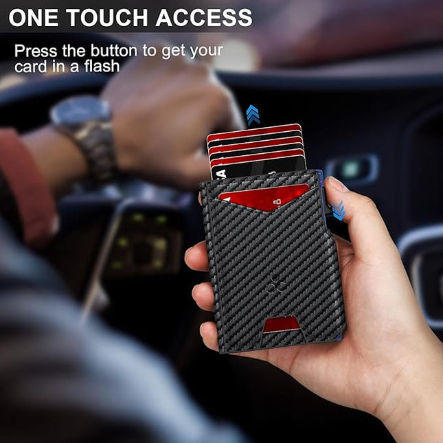 Wallet for Men Wallet with Slim Pop Up Card Holder 9-13 Cards, Bifold Minimalist Smart Wallet RFID Blocking Credit Card Holder with ID Window & Stretchable Cash Slot Compact Metal Aluminum Card Case