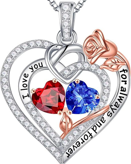 Iefil Christmas Gifts for Wife Women - 925 Sterling Silver Double Birthstone Necklace, Anniversary Birthday Gifts for Women, Jewelry Gift for Wife Girlfriend Mom Her
