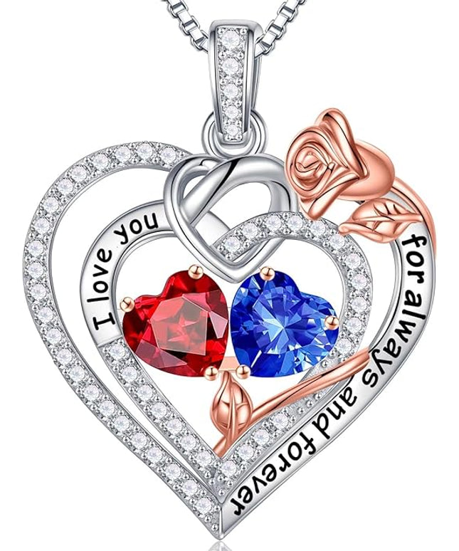 Iefil Christmas Gifts for Wife Women - 925 Sterling Silver Double Birthstone Necklace, Anniversary Birthday Gifts for Women, Jewelry Gift for Wife Girlfriend Mom Her