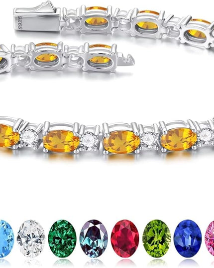 Iefil Tennis Bracelets for Women - 925 Sterling Silver Birthstone Bracelet, Anniversary Birthday Gifts for Women, Jewelry Gifts for Woman Her, 6.5"-7"