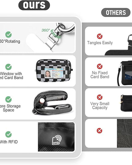 Clip and Go Strap for Phone with Wallet Crossbody Phone Lanyard and Detachable Checkered Bag with ID Window and RFID Pouch for Daily Travel.