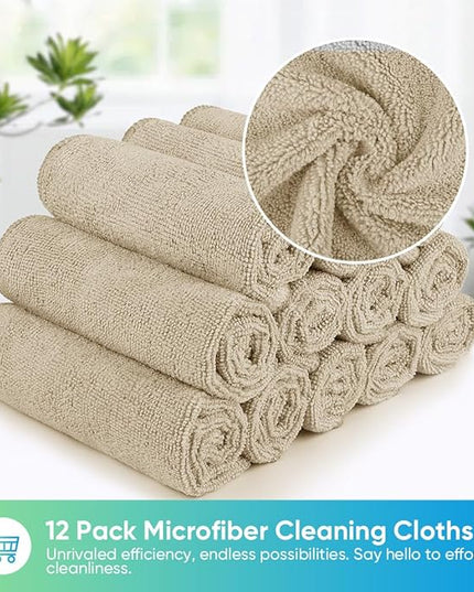 HOMEXCEL Brown Microfiber Cleaning Cloth, 12 Pack Premium Microfiber Towels for Cars, Lint Free, Scratch-Free, Highly Absorbent, Reusable Cleaning Rags for Car, Household, Kitchen, Window, 11.5"X11.5"