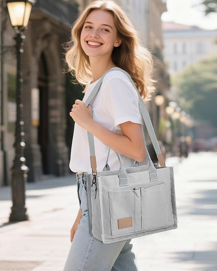 Canvas Tote Bag for Women Crossbody Work Purse with Pockets Top Handle Handbag Satchel Bags for Travel Nurse Teacher