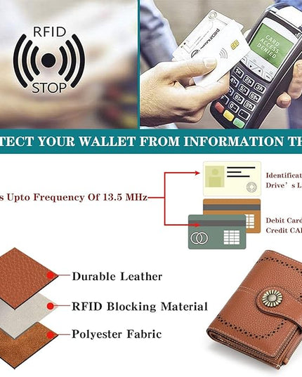 SENDEFN Small Womens Wallet Leather Bifold Card Holder RFID Blocking with Zipper Coin Pocket