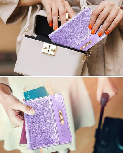 Passport Holder Cover Travel RFID Blocking Passport Cover Rose Gold Cute Flowers Passport Wallet with Elastic Band for Women