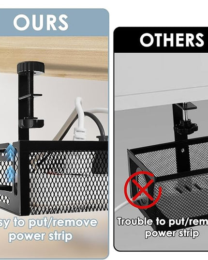 Cable Management, 2 Pack Cable Management Under Desk No Drill, Metal Cord Organizer with Clamp for Standing Desk, Cable Organizer for Home Office, Black