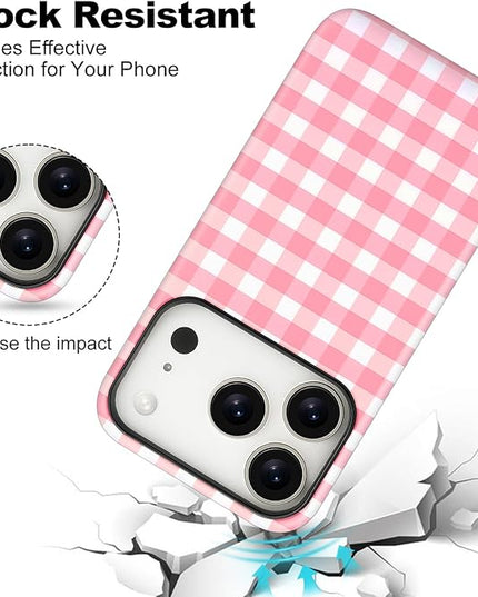 Magnetic for iPhone 17 Pro Max Case Cute Checkered Stripes Phone Case for Women Girls, Shockproof Slim TPU and Hard PC Protective Phone Cover Compatible with MagSafe Designed, Red
