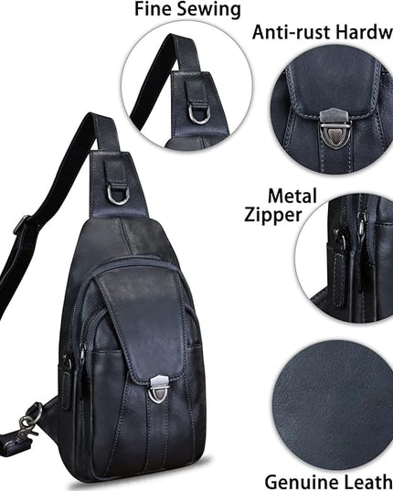 Genuine Leather Sling Bag for Women and Man Handmade Retro Hiking Crossbody Backpack Purse Chest Shoulder Daypack