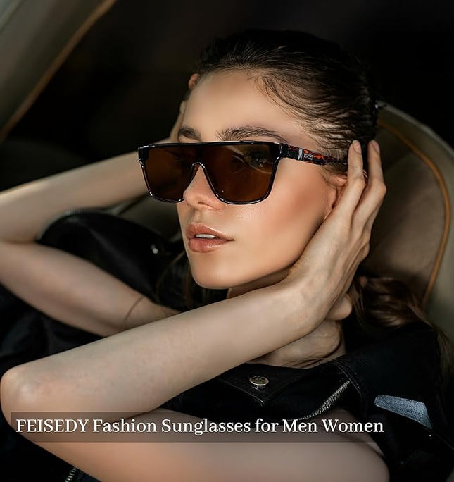 FEISEDY Sunglasses for Women Men, Fashion Mirrored Single Lens, Driving Beach Sunnies UV400 Shades B2996