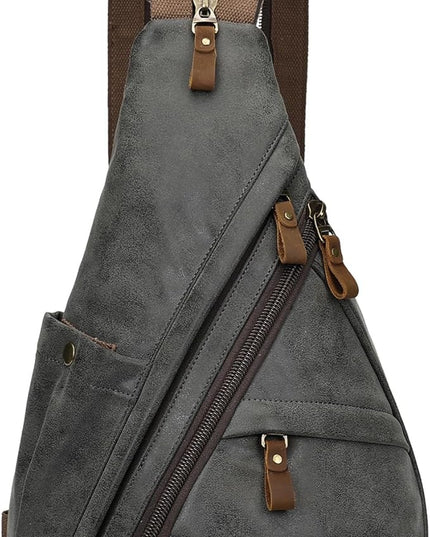 KL928 PU Leather Sling Bag - Small Crossbody Backpack Shoulder Casual Daypack Rucksack for Men Women