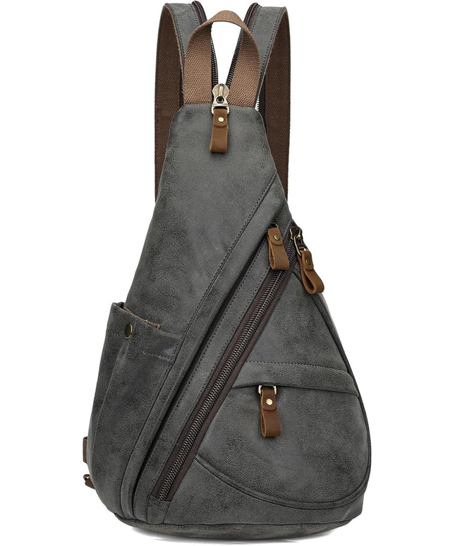KL928 PU Leather Sling Bag - Small Crossbody Backpack Shoulder Casual Daypack Rucksack for Men Women