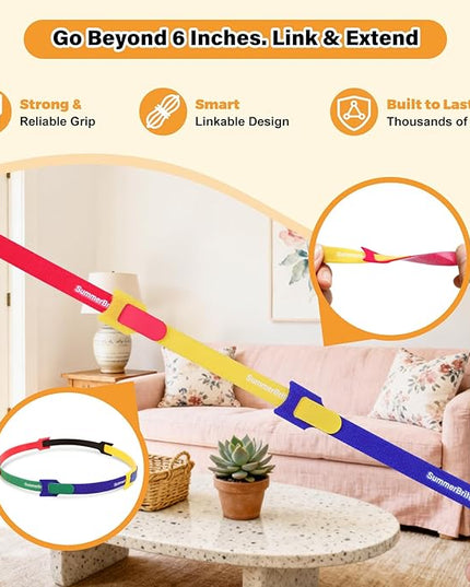 70 Pack Multi-Color Cable Ties 6 Inch with Writable Labels, Reusable Cord Organizer Straps, Hook & Loop Wire Management for Identifying Electronics, Charging Cables, Home Office & PC