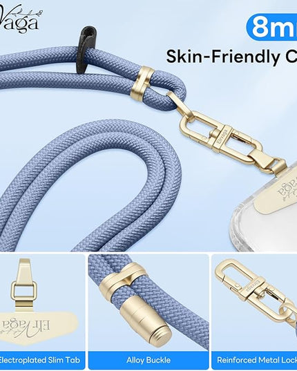 Adjustable Anti-Theft Phone Lanyard Neck & Crossbody Strap with 0.2mm Metal Tab & Comfort-Fit 8mm Rope (Fog Blue)