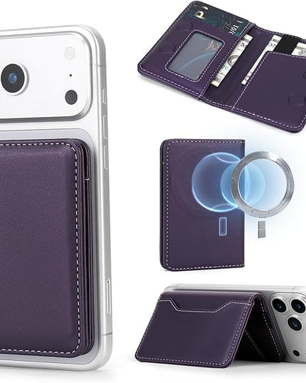 ASAPDOS For MagSafe Wallet,Magnetic Card Holder RFID Blocking Wallet with 5 Card Slots & Cash Pocket For iPhone 17/16/ 15/14/ 13/12/ Pro/Max/Plus/Air Purple