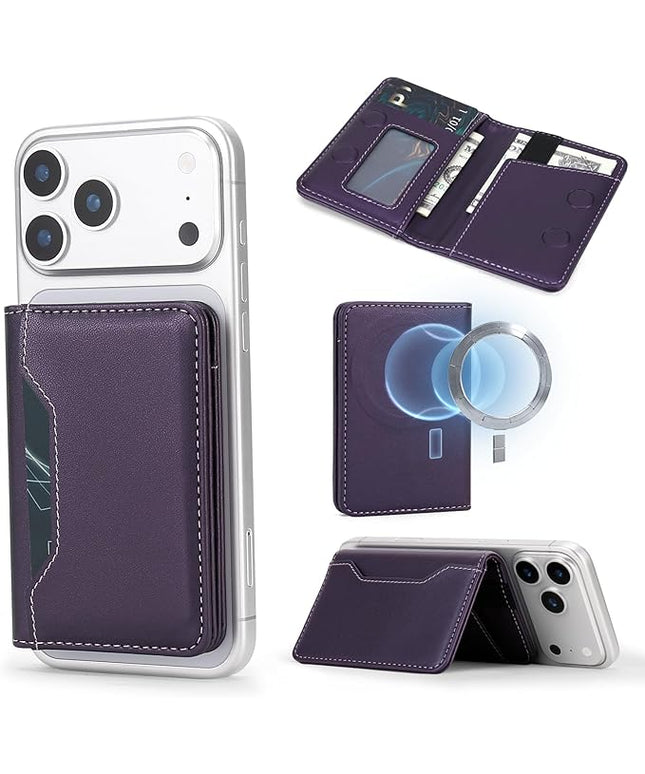 ASAPDOS For MagSafe Wallet,Magnetic Card Holder RFID Blocking Wallet with 5 Card Slots & Cash Pocket For iPhone 17/16/ 15/14/ 13/12/ Pro/Max/Plus/Air Purple