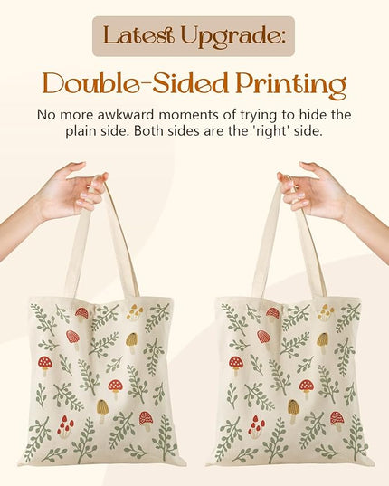 Aesthetic Tote Bag for Girls - with Magnetic Buckle and Zipper Inner Pocket for Women Lady Canvas Cotton Tote Bag
