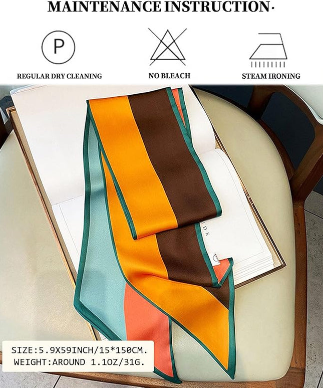 Head Scarf Purse Handle Neck Satin Hair Scarfs For Bag Lightweight Silky Long Thin Women's Fashion Scarves 59 * 5.9”