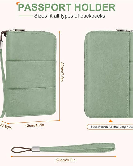 Family Passport Holder Wallet with Zipper, RFID Blocking Travel Document Organizer, PU Leather Passport Wallet for Women Men, Passport Cover Travel Wallet for Boarding Pass, ID, Money, Tickets
