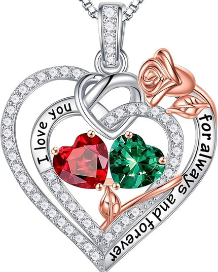 Iefil Christmas Gifts for Wife Women - 925 Sterling Silver Double Birthstone Necklace, Anniversary Birthday Gifts for Women, Jewelry Gift for Wife Girlfriend Mom Her