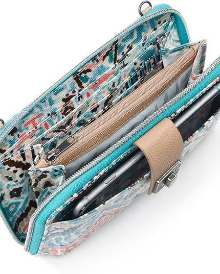 Sakroots Artist Circle Smartphone Crossbody in Coated Canvas, Detachable Wristlet Strap