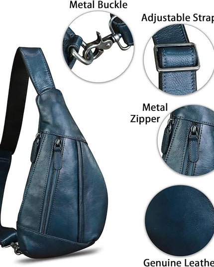 LRTO Genuine Leather Sling Bag for Men and Women Vintage Real Leather Crossbody Chest Bags Backpack Purse for Travel Hiking