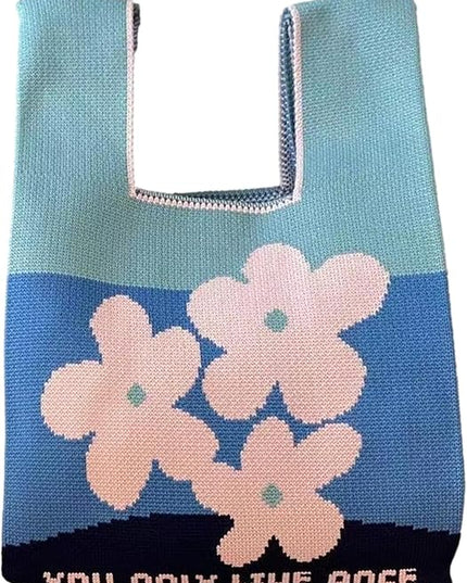 Women's Wrist Knot Tote Bag Small Crochet Wristlet Handbag Aesthetic Cute Knit Purse (Very Small Size)