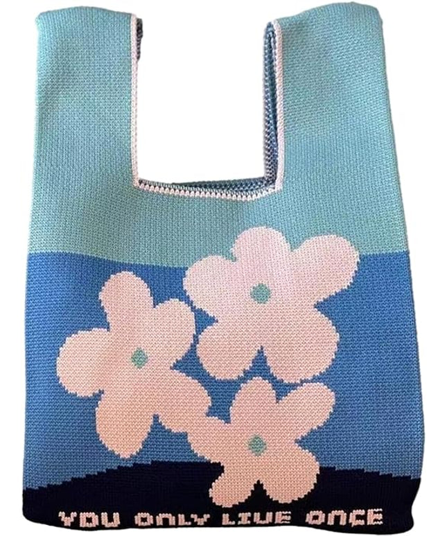 Women's Wrist Knot Tote Bag Small Crochet Wristlet Handbag Aesthetic Cute Knit Purse (Very Small Size)