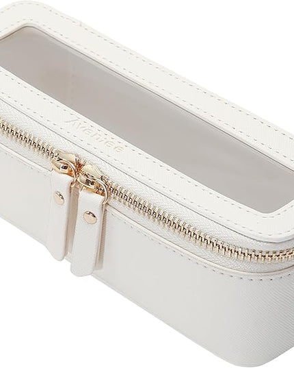 Aveniee Clear Makeup Brush Bag,Slim Cosmetic Brush Holder,Small Toiletry Bag Mini Travel Case for Women,Thin Make up Bags with Dual Zipper,Cute Travel Essentials Organizer,White