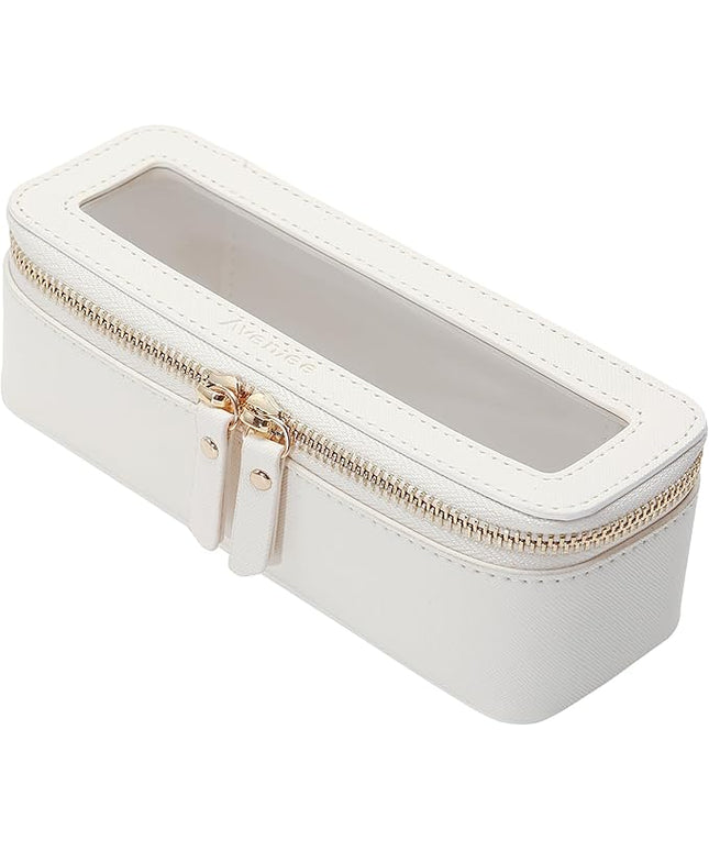 Aveniee Clear Makeup Brush Bag,Slim Cosmetic Brush Holder,Small Toiletry Bag Mini Travel Case for Women,Thin Make up Bags with Dual Zipper,Cute Travel Essentials Organizer,White