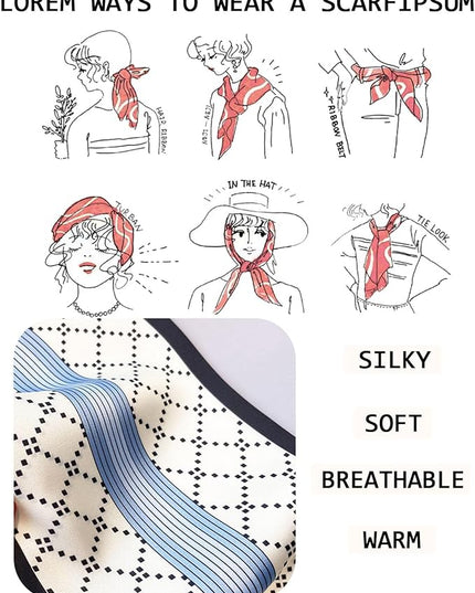 Head Scarf Purse Handle Neck Satin Hair Scarfs For Bag Lightweight Silky Long Thin Women's Fashion Scarves 59 * 5.9”