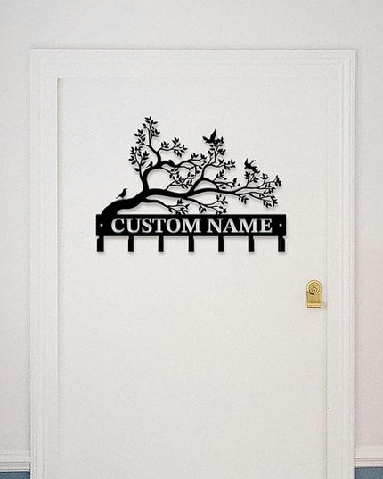 Personalized Custom Name Birds of Trees Wall Key Hooks,Metal Birds of Trees Art Clothes Hooks,Metal Birds of Trees Wall Home Storage Decorative,For Front Door, Hallway, Kitchen, Bedroom(Style B)