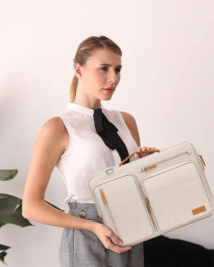 MOSISO 360 Protective Laptop Shoulder Bag,15-15.6 inch Computer Bags Compatible with MacBook Pro 16 inch, HP, Dell, Lenovo, Asus Notebook,Side Open Messenger Bag with 4 Zipper Pockets, Sand