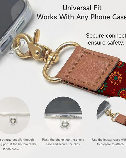 Cell Phone Lanyard with Wrist Strap, Red Boho Neck Lanyard for Phones, Keychain, Wallet and ID Badge – Universal Set