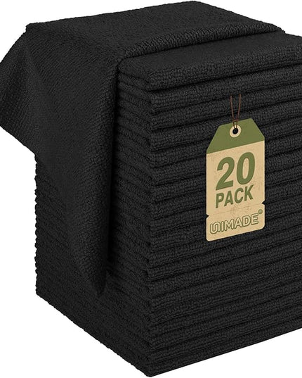 Microfiber Cleaning Cloth, 20 Pack Reusable Microfiber Towels for Cars Lint Free Cleaning Shop Towel Rags for Home Kitchen Automotive Bar Mechanic Restaurant Garage, 11.5"x 11.5", Black