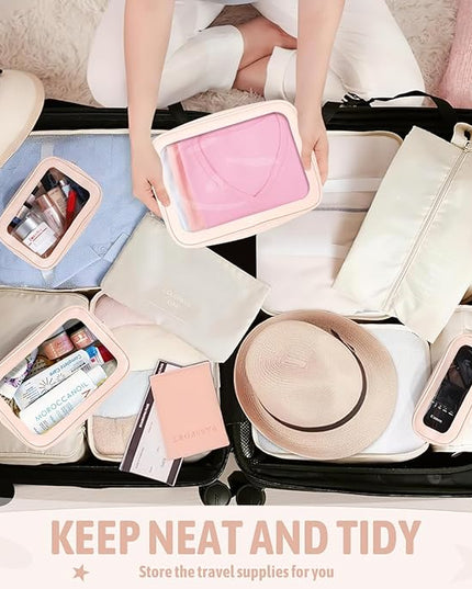 3Pack Clear Toiletry Bag,TSA Approved Travel Makeup Pouch with Zipper for Cosmetics and Toiletries，Diaper Bag Organizer Pouch Set，Women's Purse Organizer and Clear Car Bag