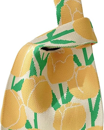 Women's Wrist Knot Tote Bag Small Crochet Wristlet Handbag Aesthetic Cute Knit Purse (Very Small Size)